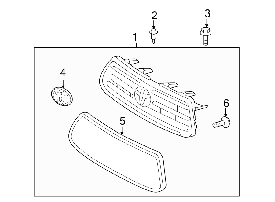 Diagram Grille & components. for your 2003 Toyota Tacoma 2.7L A/T 4WD Base Standard Cab Pickup Stepside 