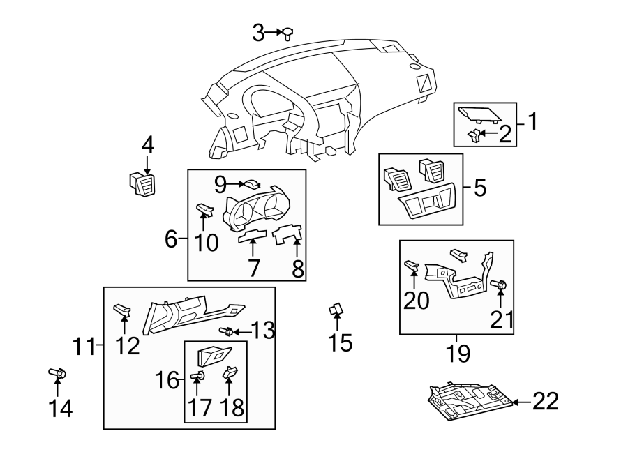 Diagram INSTRUMENT PANEL COMPONENTS. for your 1987 Toyota Camry   