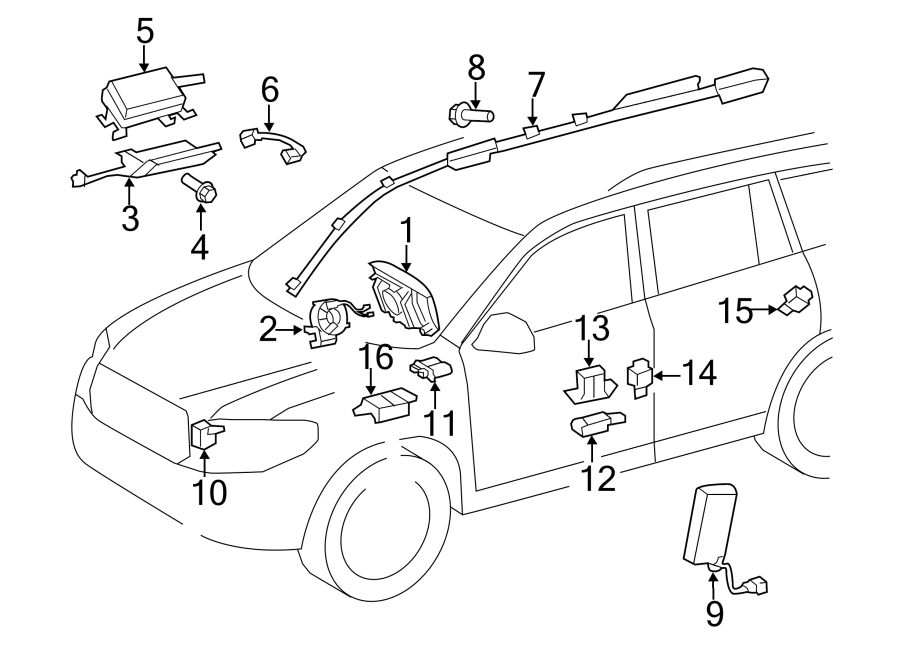 Diagram RESTRAINT SYSTEMS. AIR BAG COMPONENTS. for your 2022 Toyota 4Runner 4.0L V6 A/T RWD Limited Sport Utility 