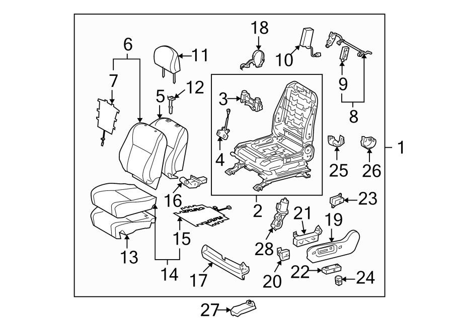 Diagram Seats & tracks. Driver seat components. for your 2015 Toyota Highlander   