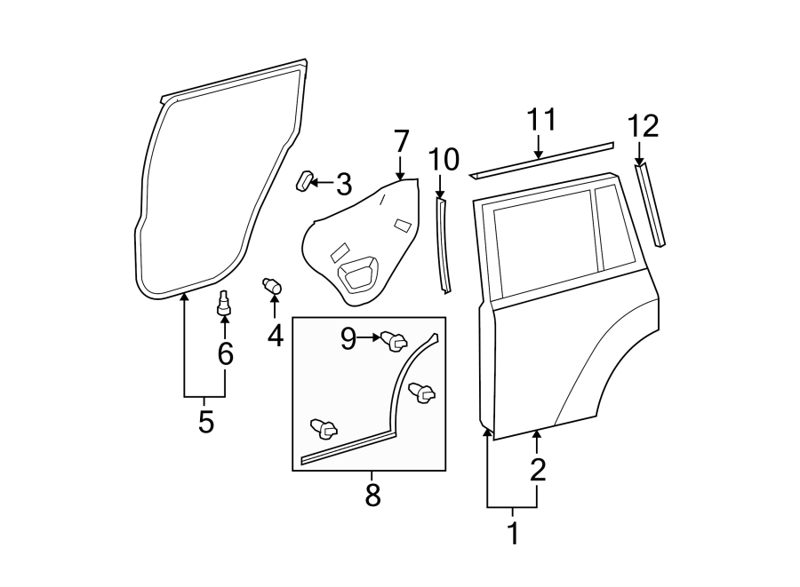 Diagram REAR DOOR. DOOR & COMPONENTS. for your Toyota