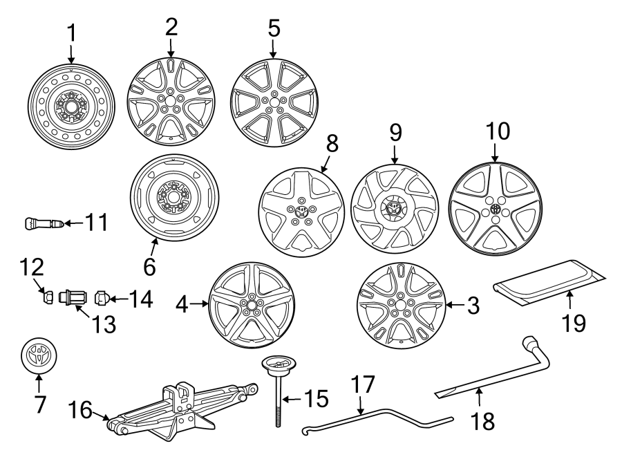 Diagram WHEELS. for your 2010 Toyota Sienna  LE Mini Passenger Van 