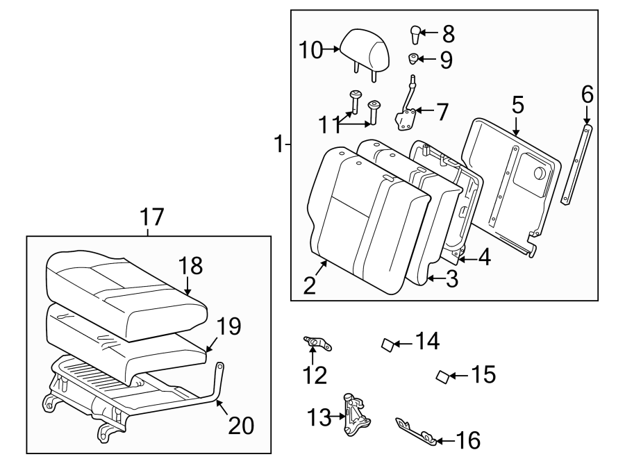 Diagram SEATS & TRACKS. REAR SEAT COMPONENTS. for your Toyota Matrix  