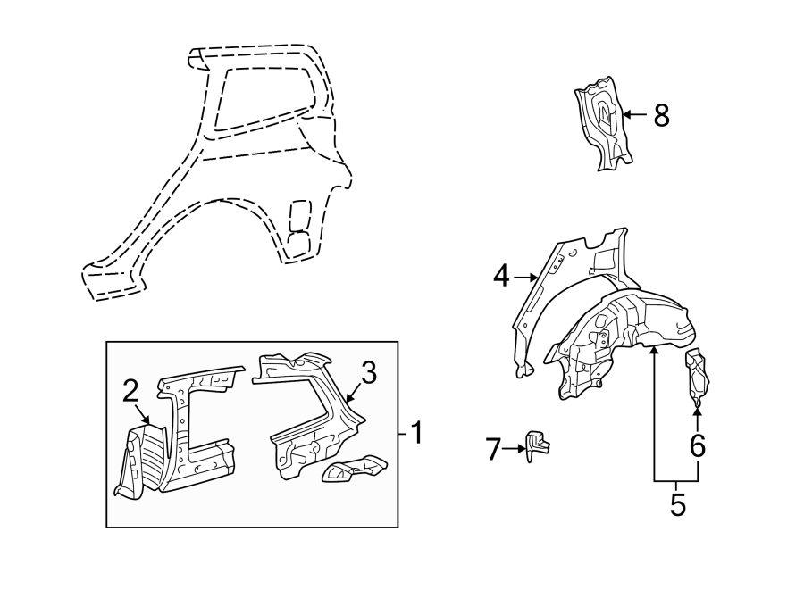 Diagram QUARTER PANEL. INNER STRUCTURE. for your 2016 Toyota RAV4   