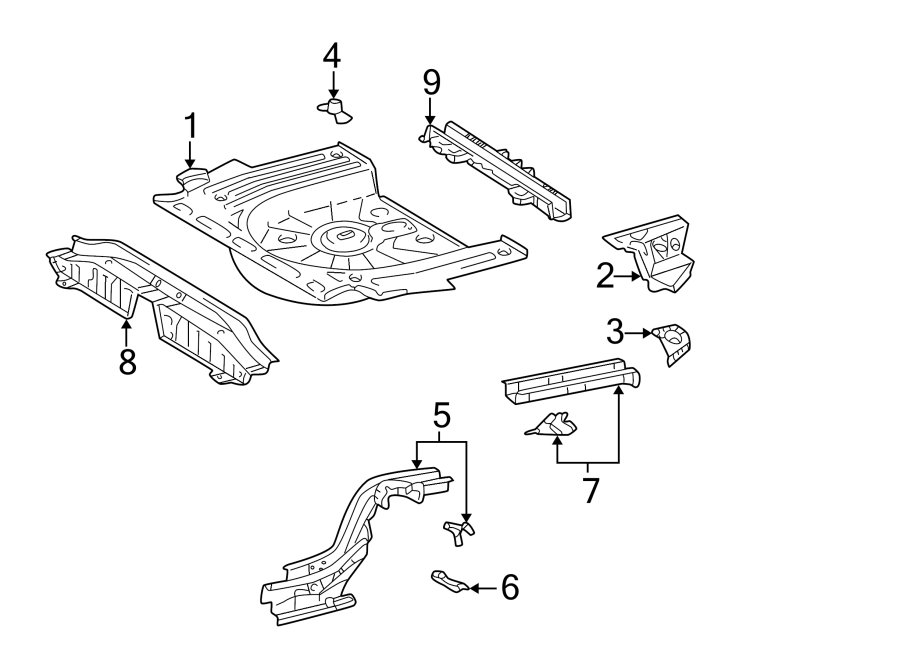 Diagram REAR BODY & FLOOR. FLOOR & RAILS. for your 2022 Toyota RAV4   