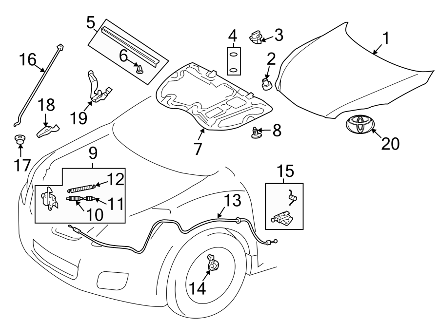 Diagram EXTERIOR TRIM. HOOD & COMPONENTS. for your 1990 Toyota Corolla  DLX All Trac Sedan 