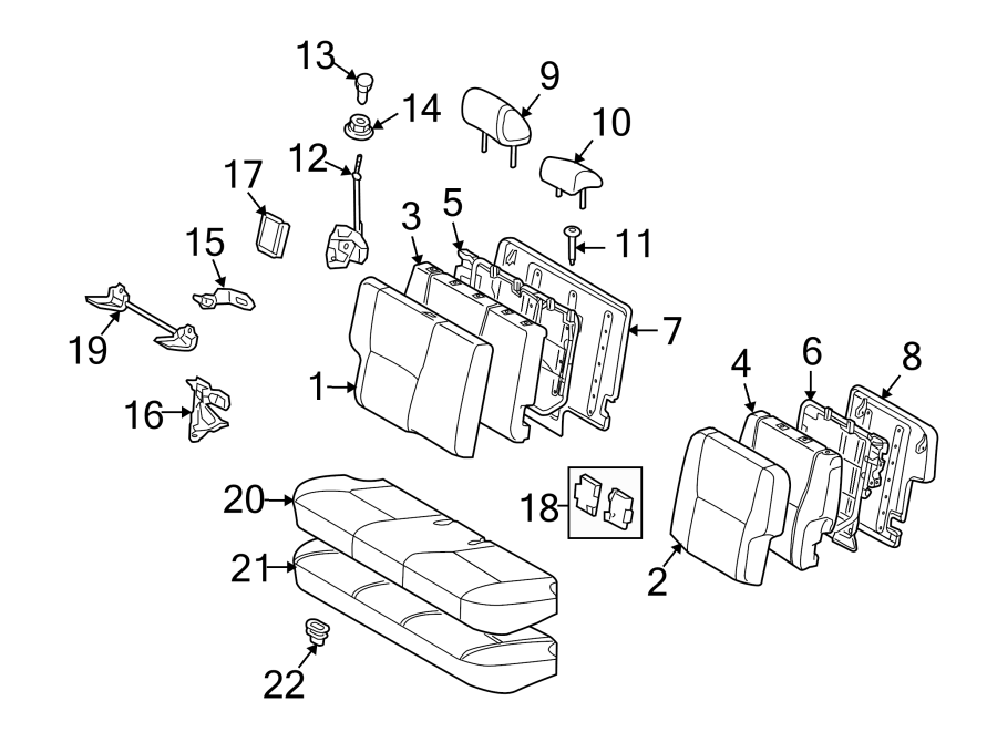 Diagram SEATS & TRACKS. REAR SEAT COMPONENTS. for your 2018 Toyota Sienna 3.5L V6 A/T AWD XLE Mini Passenger Van 