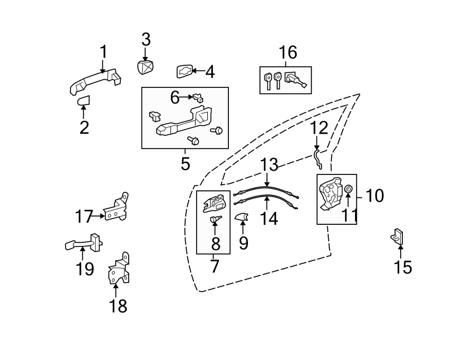 Diagram FRONT DOOR. LOCK & HARDWARE. for your Toyota