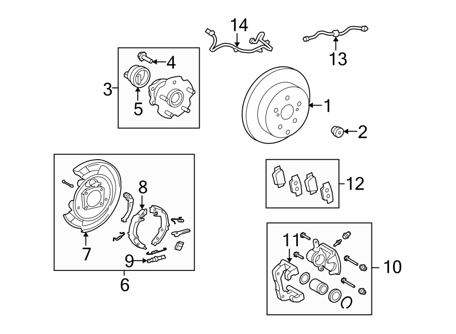 Diagram REAR SUSPENSION. BRAKE COMPONENTS. for your 2021 Toyota RAV4  LE Sport Utility 