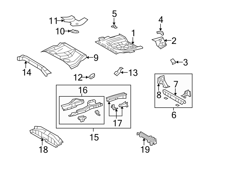 Diagram REAR BODY & FLOOR. FLOOR & RAILS. for your 2021 Toyota Corolla   