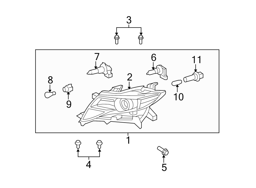 Diagram FRONT LAMPS. HEADLAMP COMPONENTS. for your 2012 Toyota Venza 2.7L A/T FWD XLE Sport Utility 