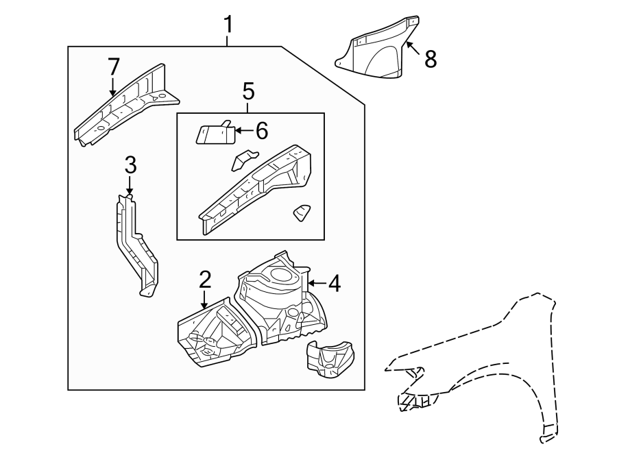 Diagram FENDER. STRUCTURAL COMPONENTS & RAILS. for your 1997 Toyota T100   