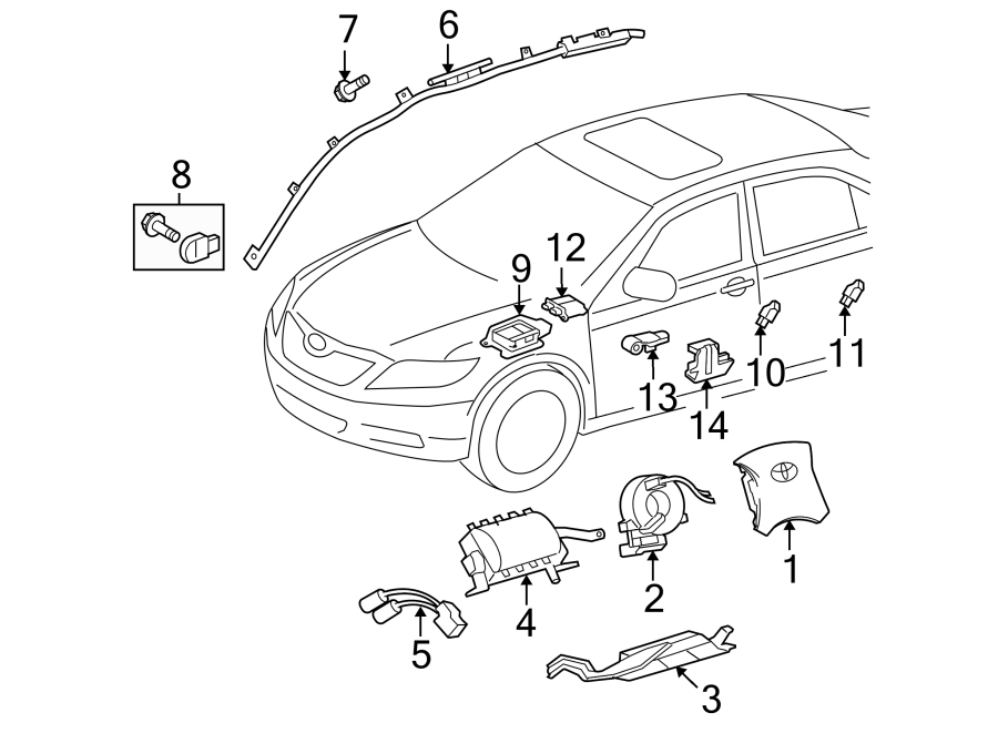 Diagram RESTRAINT SYSTEMS. AIR BAG COMPONENTS. for your Toyota