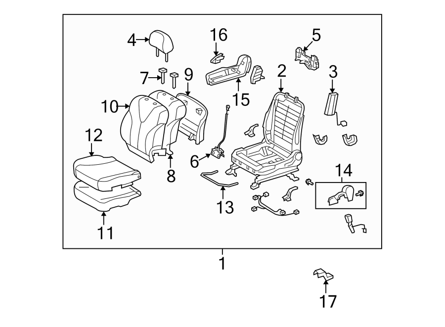 Diagram SEATS & TRACKS. PASSENGER SEAT COMPONENTS. for your 2016 Toyota Yaris   