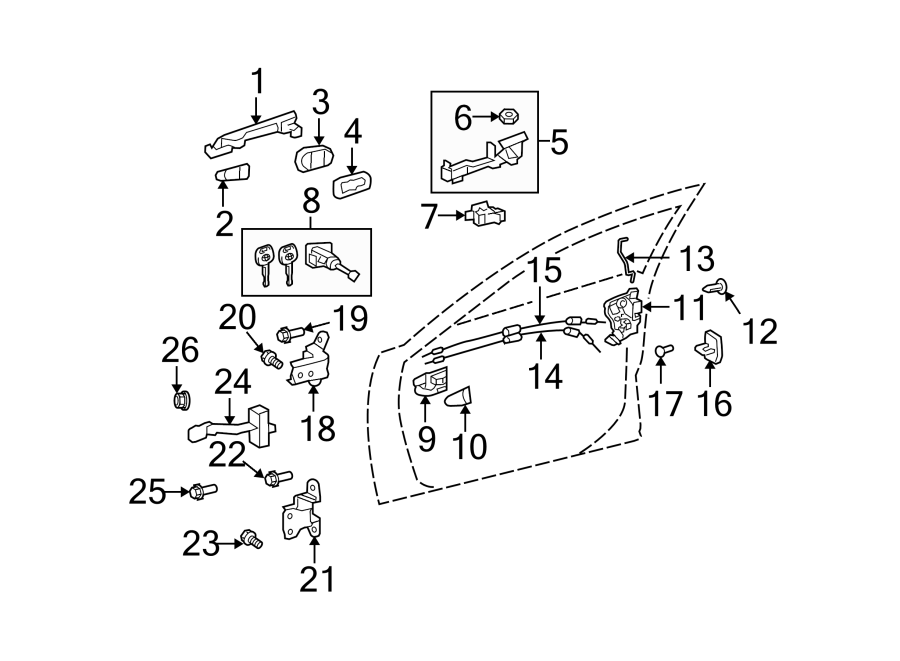 Diagram FRONT DOOR. LOCK & HARDWARE. for your Toyota