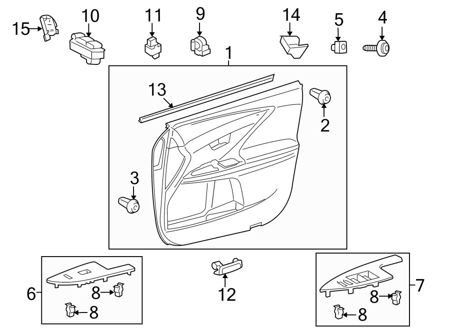 Diagram FRONT DOOR. INTERIOR TRIM. for your 2023 Toyota Tundra 3.4L i-Force Max V6 FULL HYBRID EV-GAS (FHEV) A/T RWD Platinum Crew Cab Pickup Fleetside 