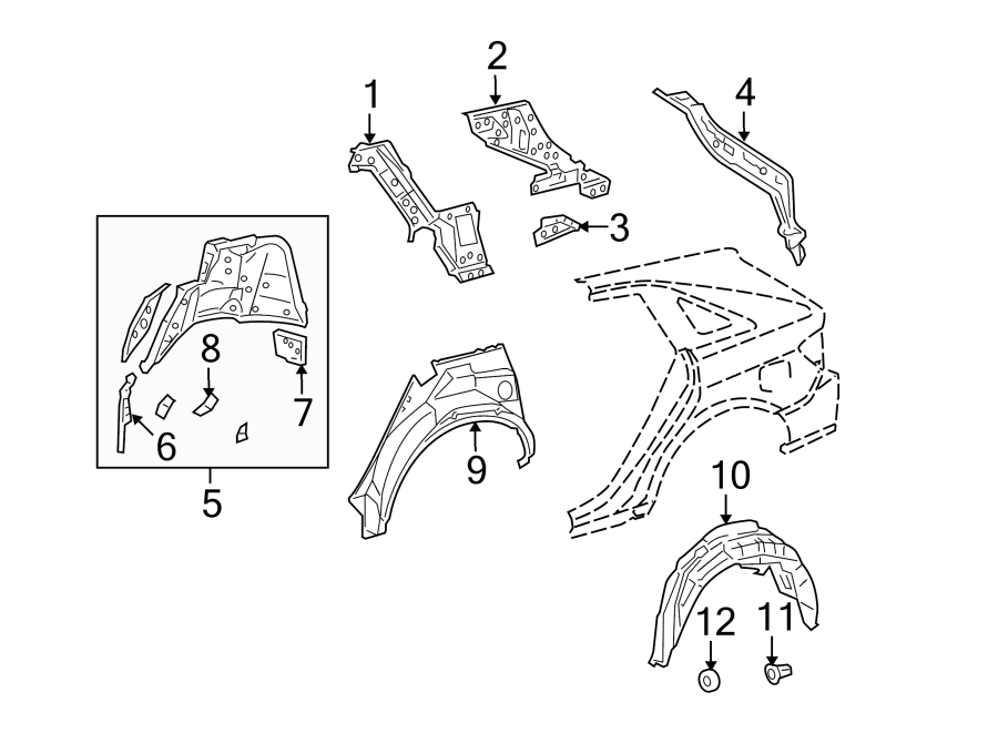 Diagram QUARTER PANEL. INNER STRUCTURE. for your 2023 Toyota Sienna   