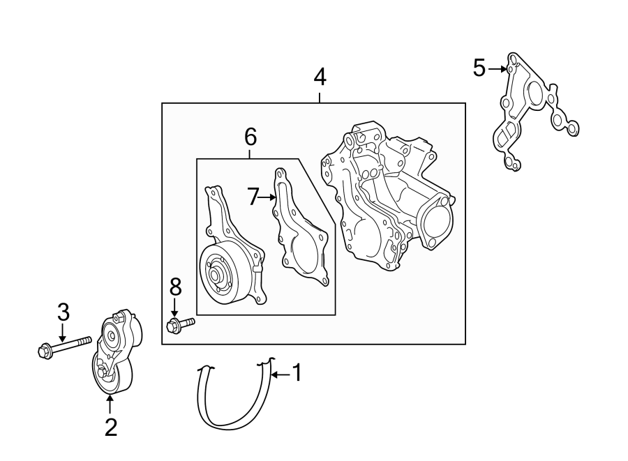 Diagram Belts & pulleys. Water pump. for your 2011 Toyota Tundra 5.7L i-Force V8 A/T 4WD SR5 Extended Cab Pickup Fleetside 