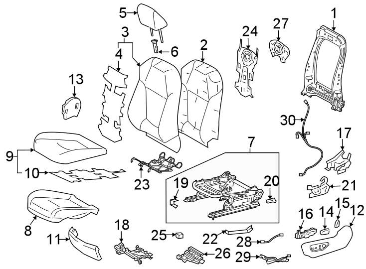 Diagram Seats & tracks. Driver seat components. for your 2016 Toyota Yaris   