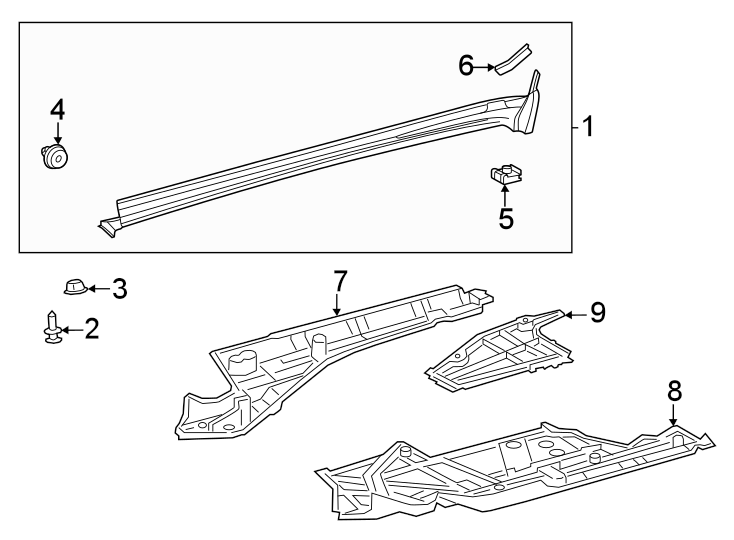 Diagram Pillars. Rocker & floor. Exterior trim. for your 2023 Toyota Venza   