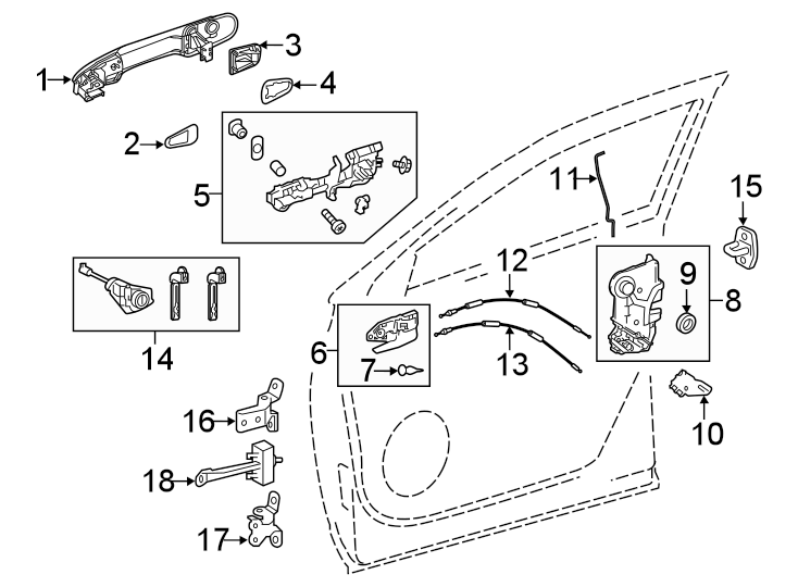 Diagram Front door. Lock & hardware. for your 2022 Toyota Venza   