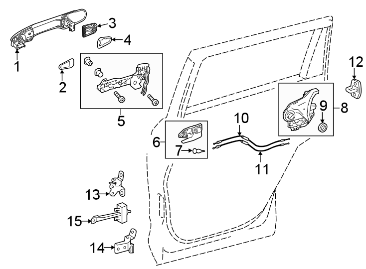 Diagram Rear door. Lock & hardware. for your 2012 Toyota Yaris 1.5L VVTi M/T SE Hatchback 