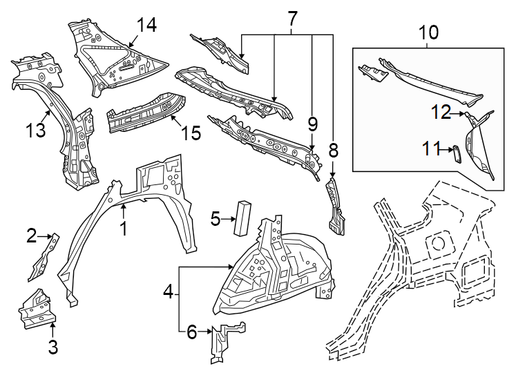 Diagram Quarter panel. Inner structure. for your 2016 Toyota Corolla   