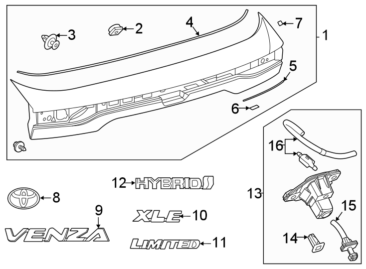 Diagram Lift gate. Exterior trim. for your 2021 Toyota 4Runner 4.0L V6 A/T RWD SR5 Premium Sport Utility 