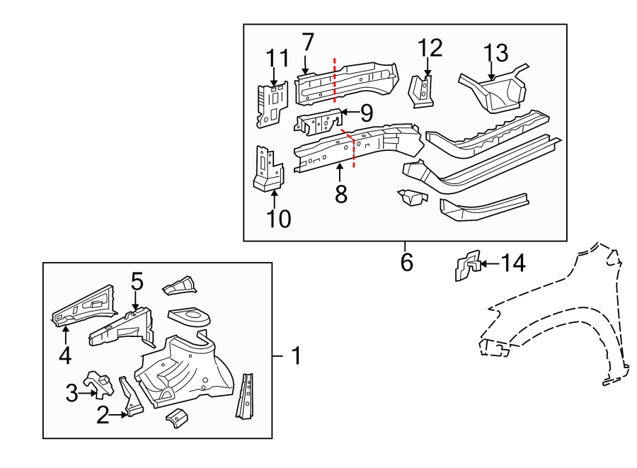 Diagram Fender. Structural components & rails. for your 2021 Toyota Avalon   