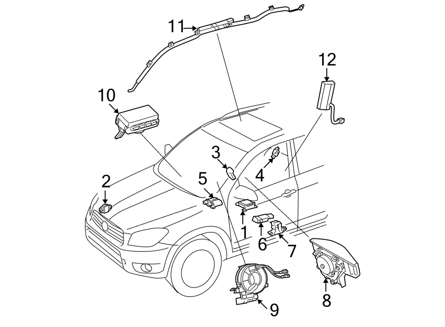 Diagram RESTRAINT SYSTEMS. AIR BAG COMPONENTS. for your 2020 Toyota Avalon  Hybrid XLE Sedan 