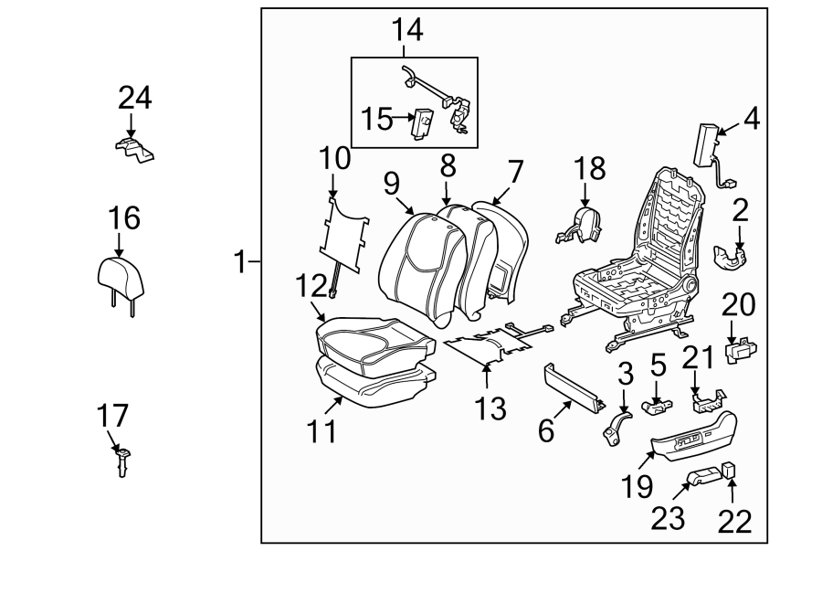 Diagram Seats & tracks. Front seat components. for your 2012 Toyota Tundra 4.0L V6 A/T 4WD Base Extended Cab Pickup Fleetside 