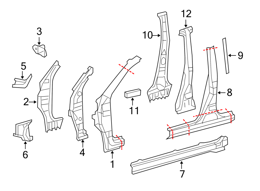 Diagram PILLARS. ROCKER & FLOOR. CENTER PILLAR. HINGE PILLAR. ROCKER PANEL. for your 1996 Toyota