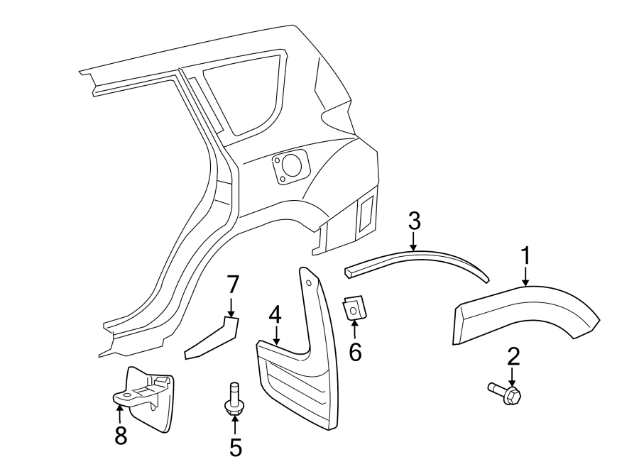 Diagram QUARTER PANEL. EXTERIOR TRIM. for your 2006 Toyota RAV4  Sport Sport Utility 