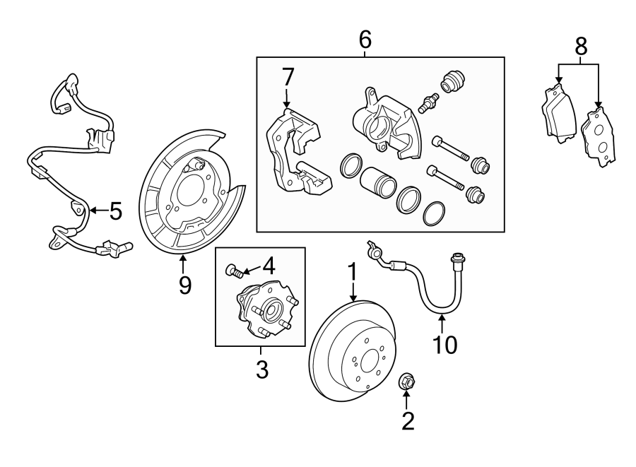 Diagram REAR SUSPENSION. BRAKE COMPONENTS. for your 2013 Toyota Prius v   