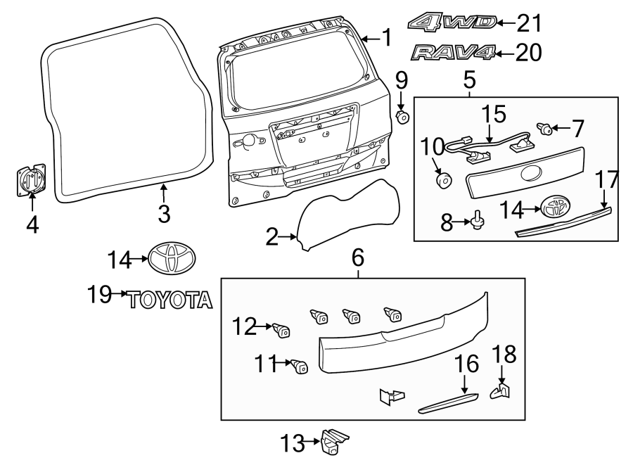 Diagram BACK DOOR. DOOR & COMPONENTS. EXTERIOR TRIM. for your 2013 Toyota Avalon  Hybrid Limited Sedan 