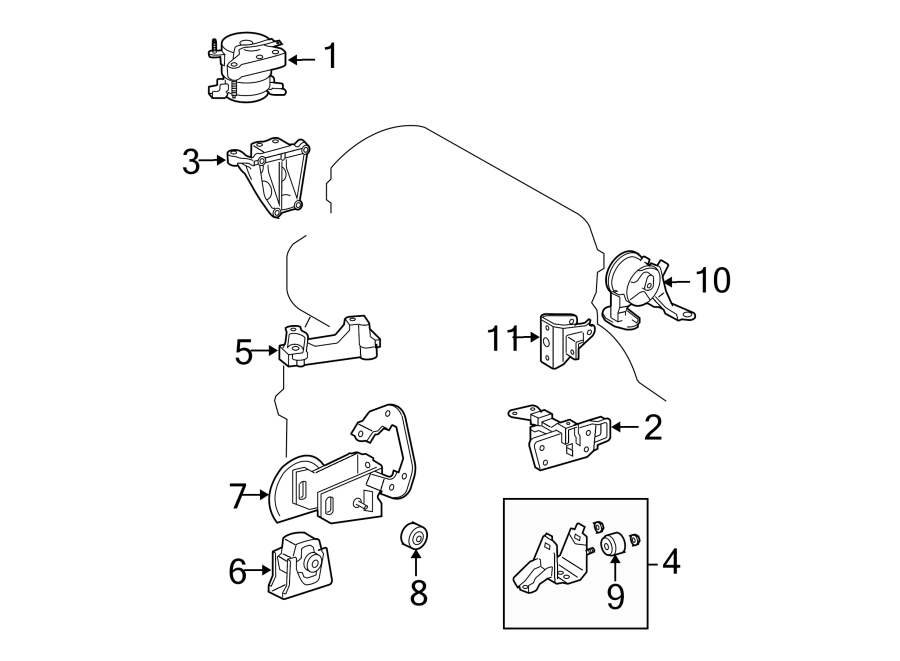 Diagram ENGINE / TRANSAXLE. ENGINE & TRANS MOUNTING. for your 2009 Toyota Matrix   