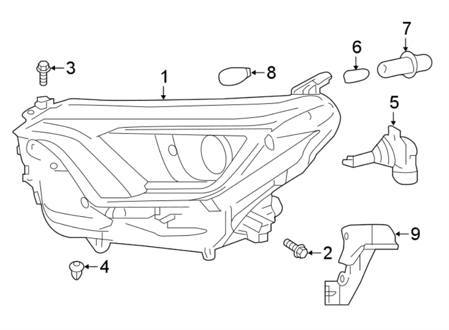 Diagram FRONT LAMPS. HEADLAMP COMPONENTS. for your 2019 Toyota Prius Prime  Plus Hatchback 