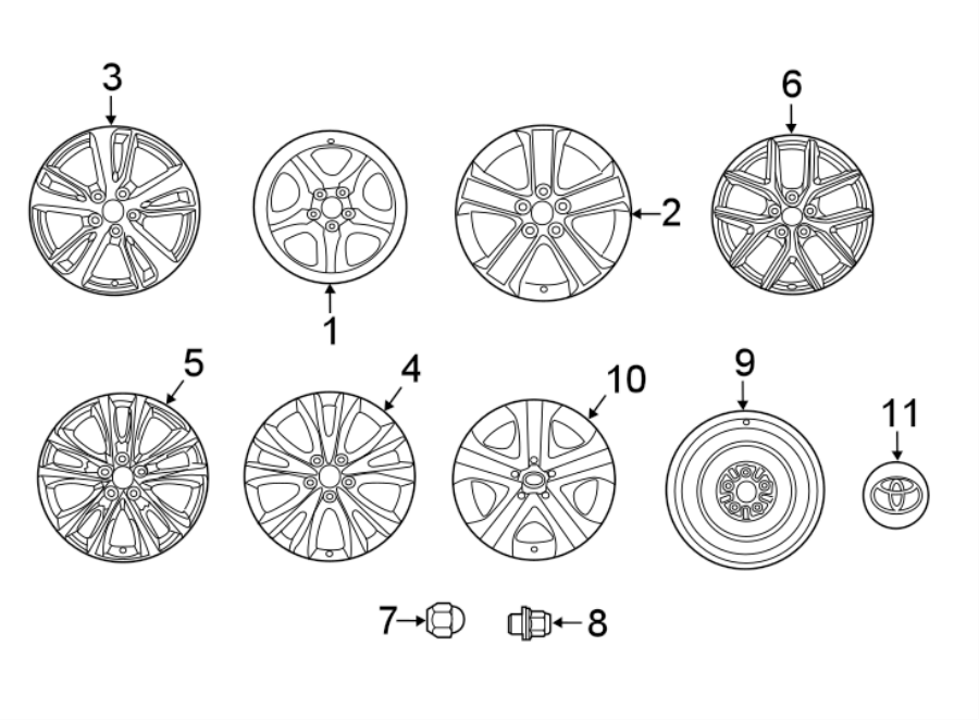 Diagram WHEELS. COVERS & TRIM. for your 2021 Toyota Prius   