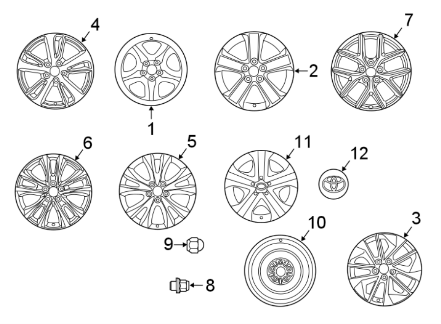 Diagram WHEELS. COVERS & TRIM. for your Toyota