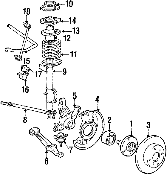 Diagram WHEELS & FRONT SUSPENSION. for your 2004 Toyota Corolla   