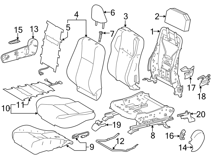 Diagram SEATS & TRACKS. PASSENGER SEAT COMPONENTS. for your 2006 Toyota Tundra 4.7L V8 A/T RWD SR5 Extended Cab Pickup Stepside 