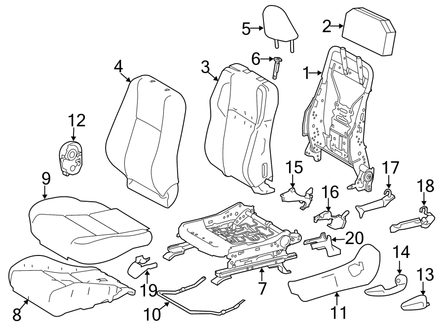 Diagram SEATS & TRACKS. DRIVER SEAT COMPONENTS. for your 2016 Toyota Yaris   