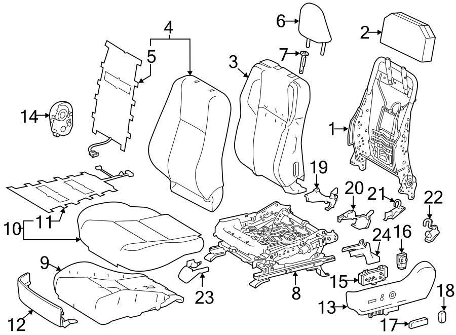 Diagram SEATS & TRACKS. DRIVER SEAT COMPONENTS. for your 2016 Toyota Yaris   