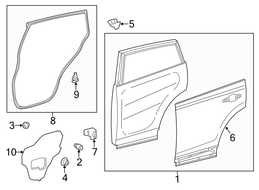 Diagram REAR DOOR. DOOR & COMPONENTS. for your 2014 Toyota Highlander   