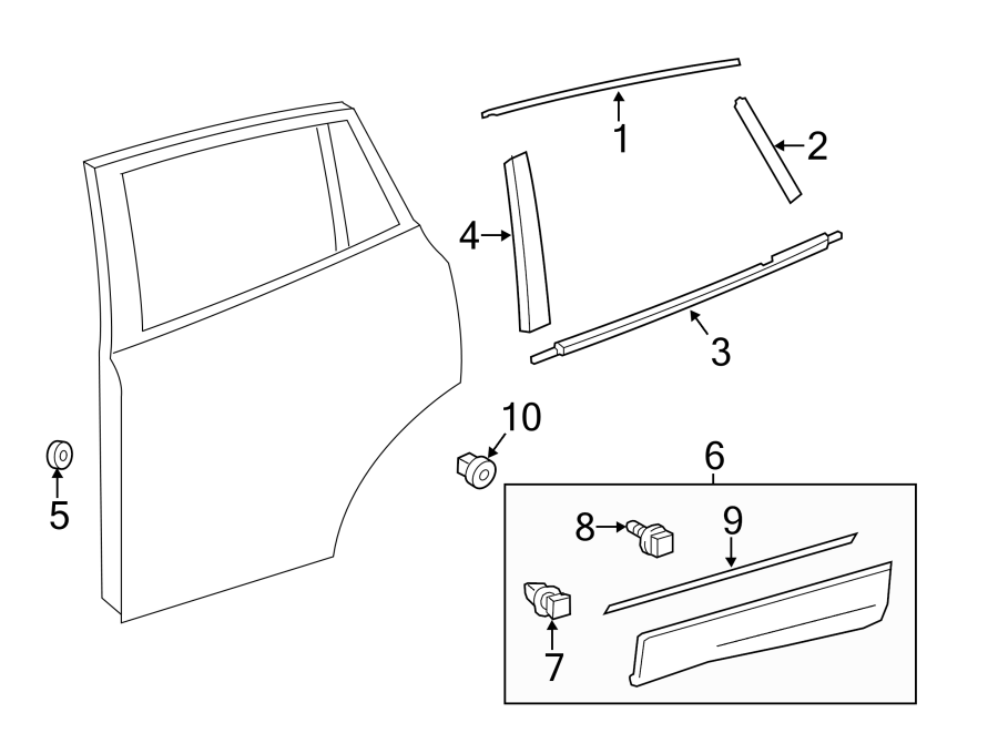 Diagram REAR DOOR. EXTERIOR TRIM. for your 2017 Toyota Avalon  Hybrid XLE Premium Sedan 