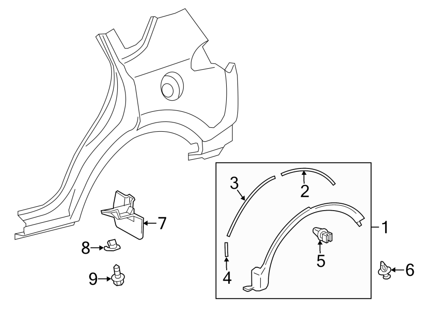 Diagram QUARTER PANEL. EXTERIOR TRIM. for your 2020 Toyota Highlander  LE Sport Utility 