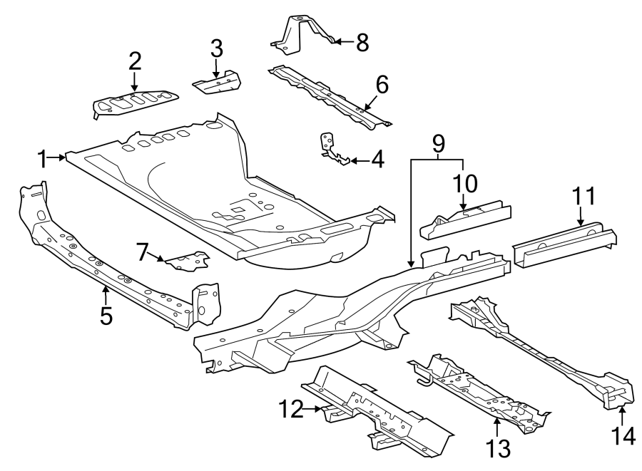 Diagram REAR BODY & FLOOR. FLOOR & RAILS. for your 2021 Toyota Prius Prime   