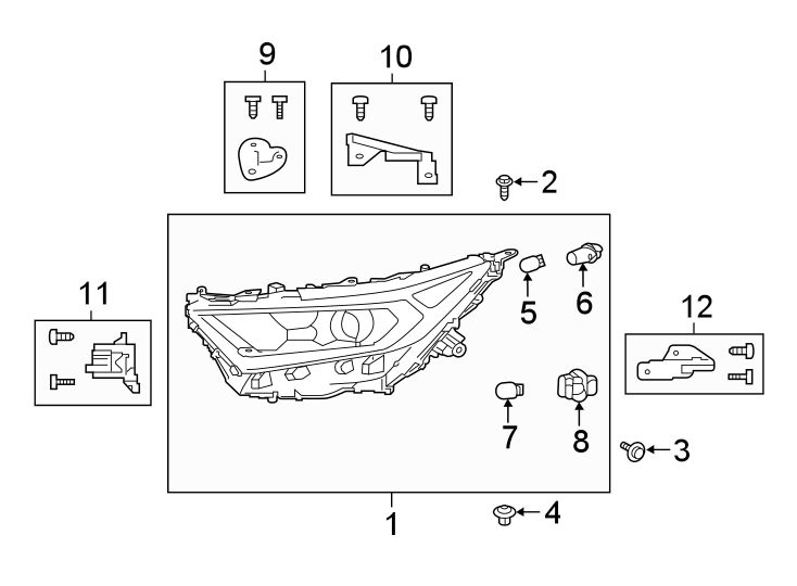 Diagram Front lamps. Headlamp components. for your 2019 Toyota Prius Prime  Plus Hatchback 