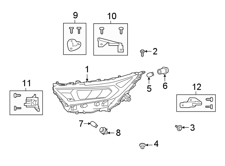 Diagram Front lamps. Headlamp components. for your 2019 Toyota Prius Prime  Plus Hatchback 