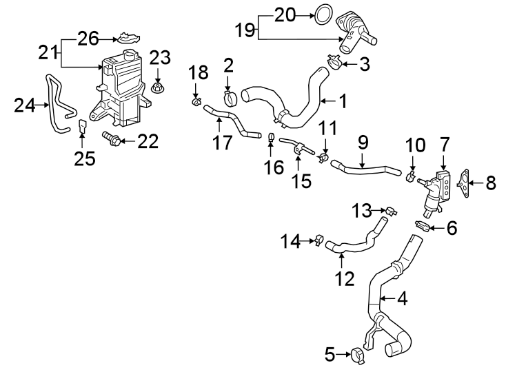 Diagram Radiator & components. for your 2023 Toyota Tacoma 3.5L V6 A/T RWD SR5 Crew Cab Pickup Fleetside 